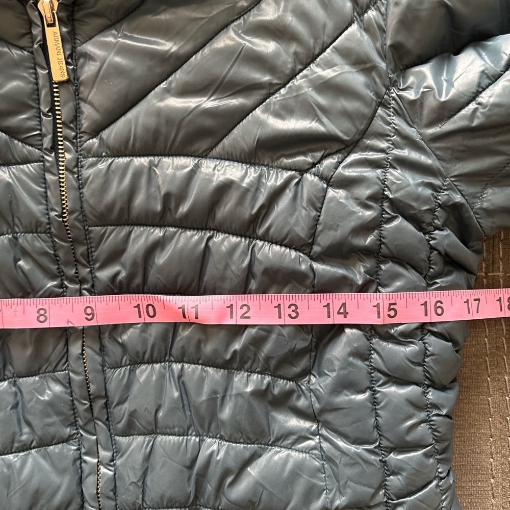 Armani Jeans Women's Puffer Jacket - Dark celadon full zip pockets. Size 0 - Picture 4 of 9